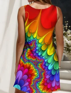 Online Women's Mini Dress A Line Dress Off The Shoulder Dress Vacation Casual Regular Fit Ombre Graphic Abstract Sleeveless U Neck Yellow Red Royal Blue Blue Summer Spring Women Sundresses