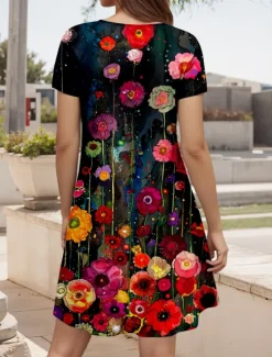 Women's Mini Dress A Line DressT Shirt Dress Tee Dress Summer Dress Casual Daily Regular Fit Floral Graphic Short Sleeve Crew Neck Summer Spring Women Casual Dress|T Shirt Dresses