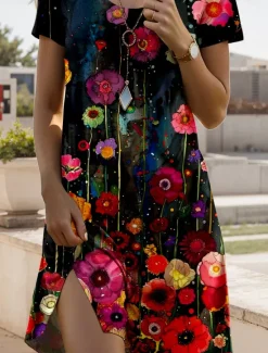 Women's Mini Dress A Line DressT Shirt Dress Tee Dress Summer Dress Casual Daily Regular Fit Floral Graphic Short Sleeve Crew Neck Summer Spring Women Casual Dress|T Shirt Dresses