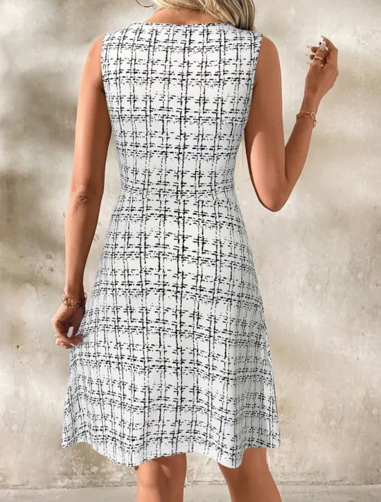 Online Women's Mini Dress A Line Dress Work Dresses Off The Shoulder Dress Vacation Office Regular Fit Plaid Sleeveless Crew Neck Black White Wine Navy Blue Summer Women Work Dresses