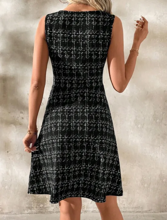 Online Women's Mini Dress A Line Dress Work Dresses Off The Shoulder Dress Vacation Office Regular Fit Plaid Sleeveless Crew Neck Black White Wine Navy Blue Summer Women Work Dresses