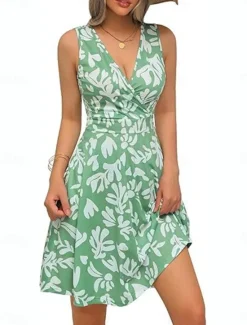 Hot Women's Mini Dress A Line Dress Casual Outdoor Going out Beach Standard Fit Floral Graphic Sleeveless V Neck Red Sky Blue Purple Green Summer Spring Women Vacation Dresses