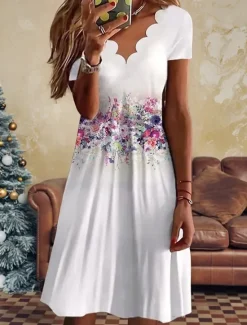 Online Women's Mini Dress A Line Dress Semi Formal Wedding Guest Cocktail Party Going out Regular Fit Floral Graphic Short Sleeve Black White Pink Women Casual Dress|Cocktail Dress