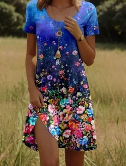 Sale Women's Mini Dress A Line Dress Elegant Vintage Stylish Daily Regular Fit Floral Graphic Short Sleeve V Neck White Red Blue Emerald Green Summer Spring Women T Shirt Dresses
