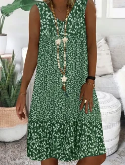 Women's Mini Dress A Line Dress Casual Dress Petite Dress Shift Dress Fashion Basic Classic Outdoor Vacation Party Regular Fit Floral Ditsy Floral Sleeveless V Neck Blue Brown Green Summer Women Sundresses