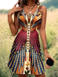 Sale Women's Mini Dress A Line Dress Summer Dress Off The Shoulder Dress Bohemia Vacation Vintage Daily Loose Fit Floral Graphic Tropical Sleeveless U Neck Maroon Pink Blue Summer Spring Women T Shirt Dresses