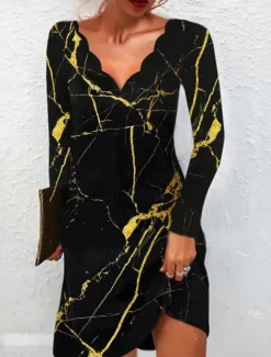 Women's Mini Dress A Line Dress Summer Dress Casual Daily Regular Fit Graphic Long Sleeve V Neck White Yellow Purple Gold Summer Women Casual Dress