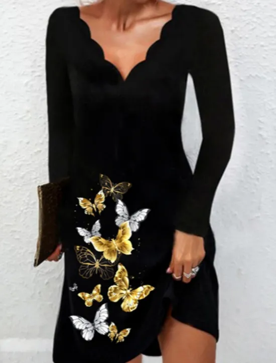 Women's Mini Dress A Line Dress Summer Dress Casual Daily Regular Fit Graphic Long Sleeve V Neck White Yellow Purple Gold Summer Women Casual Dress