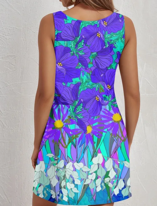 Women's Mini Dress A Line Dress Summer Dress Off The Shoulder Dress Vacation Casual Daily Loose Fit Floral Graphic Sleeveless U Neck Summer Women Sundresses