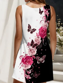 Women's Mini Dress A Line Dress Tank Dress Elegant Stylish Casual Daily Regular Fit Floral Graphic Butterfly Sleeveless U Neck Summer Spring Women Sundresses