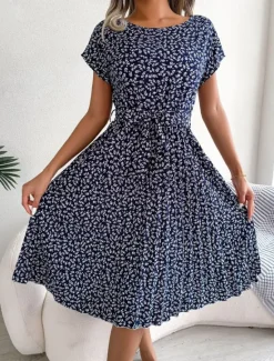 Discount Women's Mini Dress A Line Dress Summer Dress Casual Daily Regular Fit Floral Short Sleeve Crew Neck Navy Red Blue Brown Summer Women Casual Dress