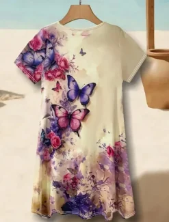Hot Women's Mini Dress A Line DressT Shirt Dress Tee Dress Casual Vacation Daily Regular Fit Graphic Paisley Short Sleeve V Neck Blue Beige Summer Spring Women T Shirt Dresses