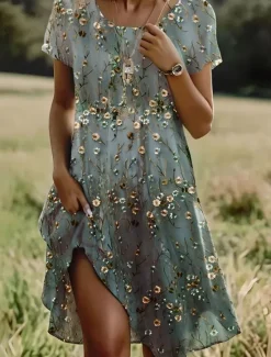 Discount Women's Mini Dress A Line DressT Shirt Dress Tee Dress Summer Dress Casual Daily Regular Fit Floral Graphic Short Sleeve Crew Neck Summer Spring Women Casual Dress|T Shirt Dresses