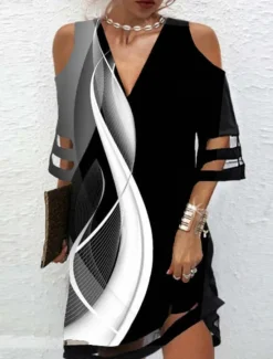 Hot Women's Mini Dress A Line Dress Off The Shoulder Dress Casual Outdoor Beach Regular Fit Ombre Floral Graphic Half Sleeve V Neck Black White Blue Purple Summer Spring Women Vacation Dresses