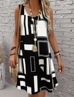Online Women's Mini Dress A Line Dress Summer Dress Off The Shoulder Dress Vacation Casual Daily Loose Fit Graphic Geometric Sleeveless U Neck Summer Women Sundresses