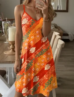 Best Women's Mini Dress A Line Dress Summer Dress Slip Dress Casual Daily Regular Fit Graphic Geometric Sleeveless V Neck Summer Women Casual Dress