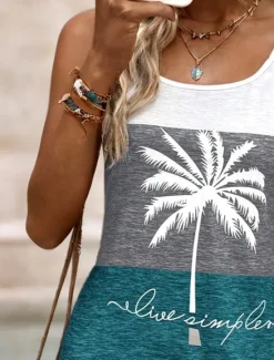 New Women's Mini Dress A Line Dress Summer Dress Off The Shoulder Dress Vacation Daily Loose Fit Graphic Letter Tropical Sleeveless U Neck Summer Spring Women Sundresses