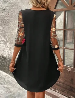 Online Women's Mini Dress A Line Dress Summer Dress Casual Daily Regular Fit Floral Graphic 3/4 Length Sleeve Crew Neck Black Wine Green Dark Blue Summer Women Casual Dress|Vacation Dresses