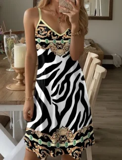 Discount Women's Mini Dress A Line Dress Slip Dress Off The Shoulder Dress Vacation Casual Vacation Daily Regular Fit Graphic Tribal Geometry Sleeveless V Neck Summer Women Sundresses