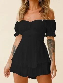 Clearance Women's Mini Dress A Line Dress Summer Dress Stylish Sexy Flared Sleeve Vacation Daily Date Regular Fit Plain Sleeveless Off Shoulder Black White Light Green Red Summer Women White Dresses