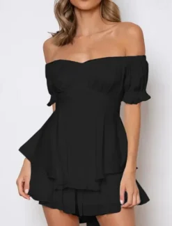 Clearance Women's Mini Dress A Line Dress Summer Dress Stylish Sexy Flared Sleeve Vacation Daily Date Regular Fit Plain Sleeveless Off Shoulder Black White Light Green Red Summer Women White Dresses