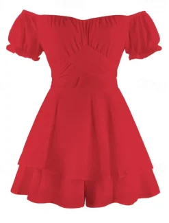 Clearance Women's Mini Dress A Line Dress Summer Dress Stylish Sexy Flared Sleeve Vacation Daily Date Regular Fit Plain Sleeveless Off Shoulder Black White Light Green Red Summer Women White Dresses