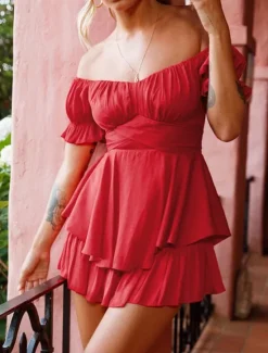 Clearance Women's Mini Dress A Line Dress Summer Dress Stylish Sexy Flared Sleeve Vacation Daily Date Regular Fit Plain Sleeveless Off Shoulder Black White Light Green Red Summer Women White Dresses