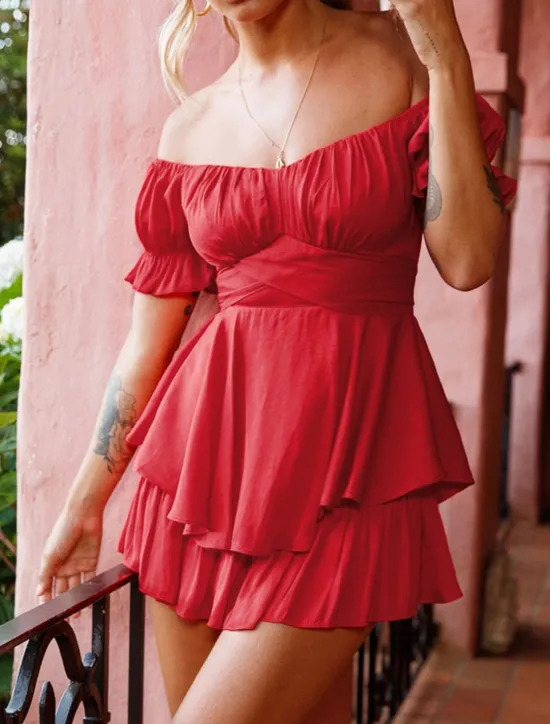 Clearance Women's Mini Dress A Line Dress Summer Dress Stylish Sexy Flared Sleeve Vacation Daily Date Regular Fit Plain Sleeveless Off Shoulder Black White Light Green Red Summer Women White Dresses