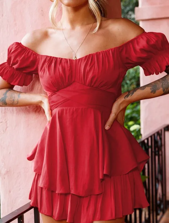 Clearance Women's Mini Dress A Line Dress Summer Dress Stylish Sexy Flared Sleeve Vacation Daily Date Regular Fit Plain Sleeveless Off Shoulder Black White Light Green Red Summer Women White Dresses