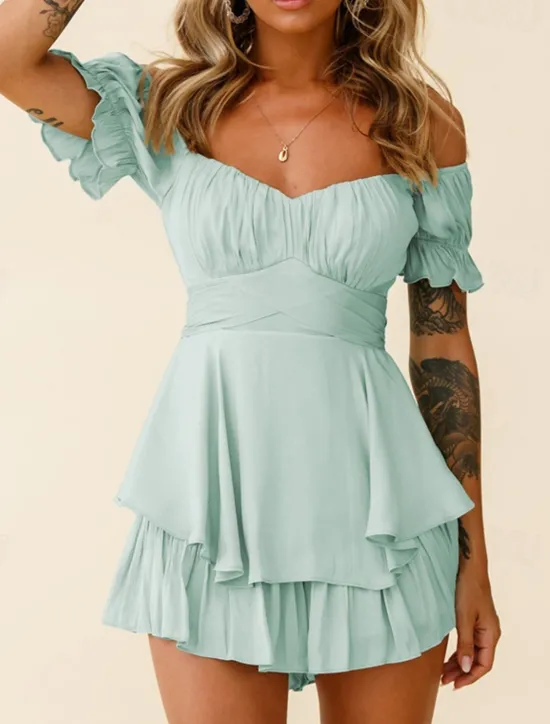 Clearance Women's Mini Dress A Line Dress Summer Dress Stylish Sexy Flared Sleeve Vacation Daily Date Regular Fit Plain Sleeveless Off Shoulder Black White Light Green Red Summer Women White Dresses