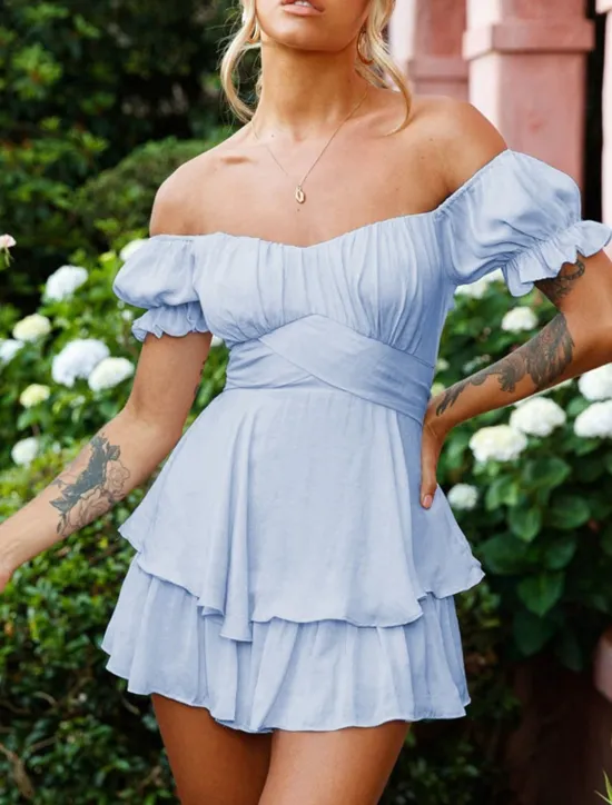 Clearance Women's Mini Dress A Line Dress Summer Dress Stylish Sexy Flared Sleeve Vacation Daily Date Regular Fit Plain Sleeveless Off Shoulder Black White Light Green Red Summer Women White Dresses