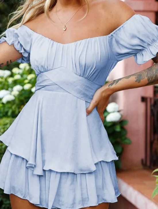 Clearance Women's Mini Dress A Line Dress Summer Dress Stylish Sexy Flared Sleeve Vacation Daily Date Regular Fit Plain Sleeveless Off Shoulder Black White Light Green Red Summer Women White Dresses