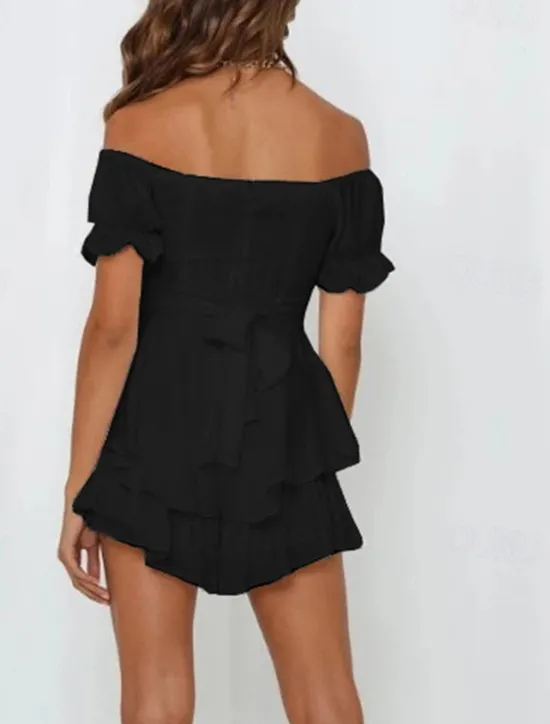 Clearance Women's Mini Dress A Line Dress Summer Dress Stylish Sexy Flared Sleeve Vacation Daily Date Regular Fit Plain Sleeveless Off Shoulder Black White Light Green Red Summer Women White Dresses