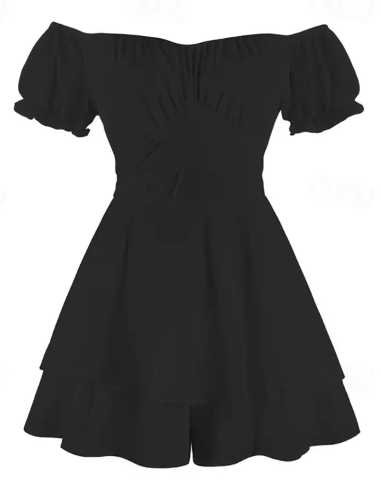 Clearance Women's Mini Dress A Line Dress Summer Dress Stylish Sexy Flared Sleeve Vacation Daily Date Regular Fit Plain Sleeveless Off Shoulder Black White Light Green Red Summer Women White Dresses