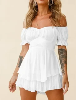 Clearance Women's Mini Dress A Line Dress Summer Dress Stylish Sexy Flared Sleeve Vacation Daily Date Regular Fit Plain Sleeveless Off Shoulder Black White Light Green Red Summer Women White Dresses