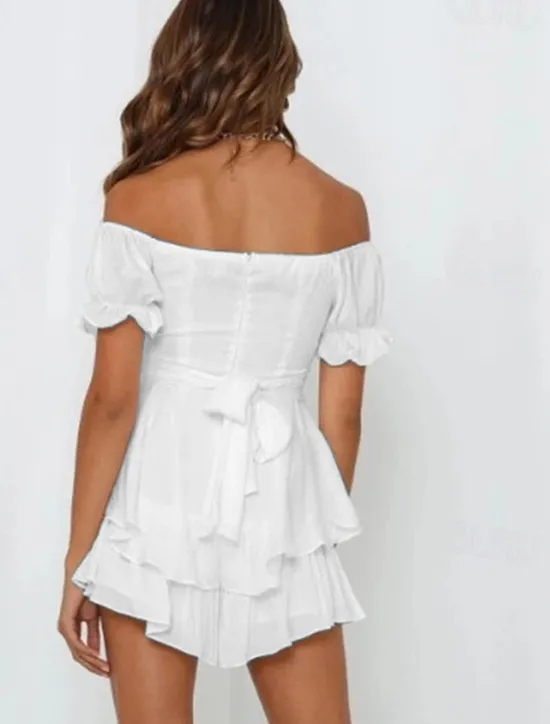Clearance Women's Mini Dress A Line Dress Summer Dress Stylish Sexy Flared Sleeve Vacation Daily Date Regular Fit Plain Sleeveless Off Shoulder Black White Light Green Red Summer Women White Dresses