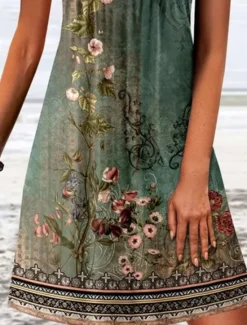 Online Women's Mini Dress A Line DressT Shirt Dress Tee Dress Off The Shoulder Dress Casual Vacation Daily Regular Fit Floral Graphic Sleeveless V Neck Pink Blue Green Gray Summer Women Sundresses