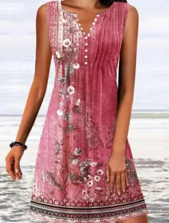 Online Women's Mini Dress A Line DressT Shirt Dress Tee Dress Off The Shoulder Dress Casual Vacation Daily Regular Fit Floral Graphic Sleeveless V Neck Pink Blue Green Gray Summer Women Sundresses