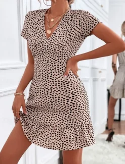Outlet Women's Mini Dress A Line Dress Casual Outdoor Going out Standard Fit Floral Short Sleeve V Neck Black Red Blue Apricot Summer Women Vacation Dresses