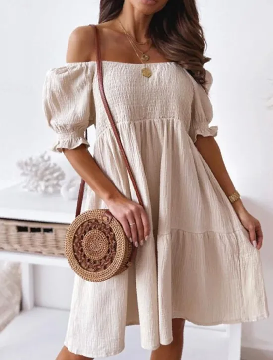 Women's Mini Dress Boho Chic Dresses A Line Dress Vacation Stylish Sexy Loose Fit Solid Color Sleeveless Off Shoulder Black Light Green Apricot Summer Spring Women Vacation Dresses