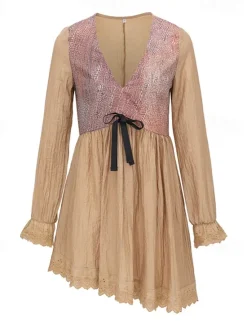 Sale Women's Mini Dress Boho Dress Western Dress Fashion Classic Outdoor Vacation Holiday Regular Fit Plain Long Sleeve V Neck Summer Women Floral Dresses