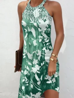Sale Women's Mini Dress Casual Dress Summer Dress Vacation Casual Daily Regular Fit Floral Graphic Sleeveless Halter Neck Pink Blue Green Summer Women Sundresses