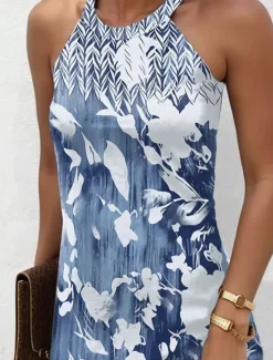 Sale Women's Mini Dress Casual Dress Summer Dress Vacation Casual Daily Regular Fit Floral Graphic Sleeveless Halter Neck Pink Blue Green Summer Women Sundresses