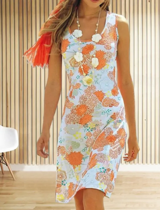 Clearance Women's Mini Dress Casual Dress Floral Dress Summer Dress Stylish Casual Vacation Daily Date Regular Fit Floral Sleeveless U Neck Red Blue Orange Green Summer Women Spring Dresses
