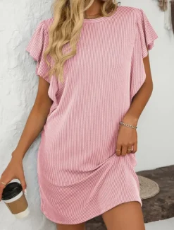 Discount Women's Mini Dress Casual Dress T Shirt Dress Tee Dress Stylish Casual Vacation Daily Regular Fit Stripe Short Sleeve Crew Neck Pink Sky Blue Summer Women T Shirt Dresses
