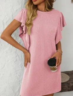 Discount Women's Mini Dress Casual Dress T Shirt Dress Tee Dress Stylish Casual Vacation Daily Regular Fit Stripe Short Sleeve Crew Neck Pink Sky Blue Summer Women T Shirt Dresses