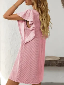 Discount Women's Mini Dress Casual Dress T Shirt Dress Tee Dress Stylish Casual Vacation Daily Regular Fit Stripe Short Sleeve Crew Neck Pink Sky Blue Summer Women T Shirt Dresses