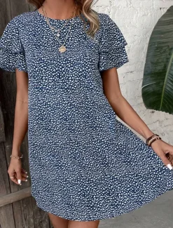 Women's Mini Dress Casual Dress Summer Dress Fashion Modern Daily Beach Weekend Regular Fit Graphic Short Sleeve Crew Neck Red Blue Green Summer Women Floral Dresses