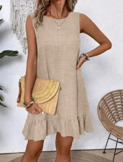 Clearance Women's Mini Dress Casual Dress Tank Dress Stylish Basic Casual Vacation Daily Regular Fit Plain Sleeveless Crew Neck Pink Blue Green Apricot Summer Women Sundresses