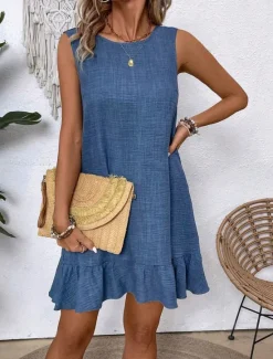 Clearance Women's Mini Dress Casual Dress Tank Dress Stylish Basic Casual Vacation Daily Regular Fit Plain Sleeveless Crew Neck Pink Blue Green Apricot Summer Women Sundresses